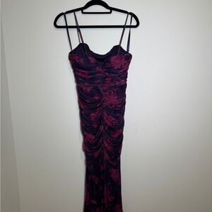 Strapless Floral Dress - Purple and Red